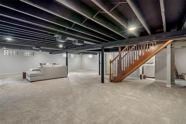 basement featuring carpet floors