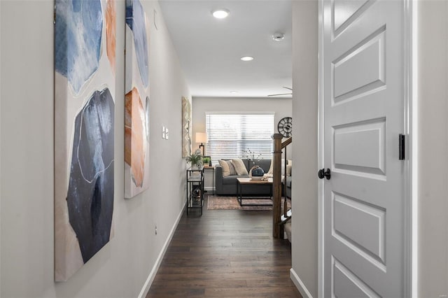 hall with dark wood-type flooring