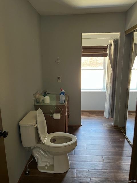 bathroom with wood-type flooring and toilet