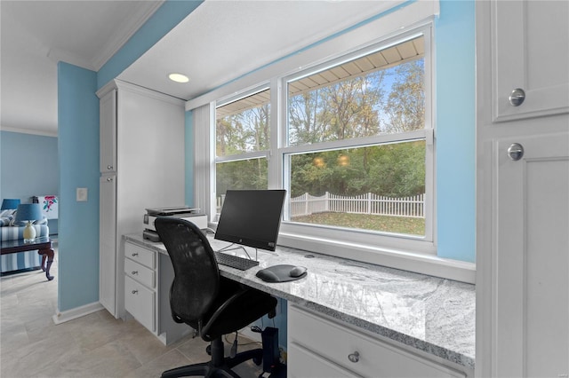 office space with plenty of natural light and crown molding