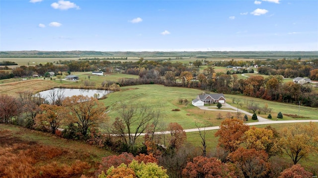 bird's eye view with a rural view and a water view