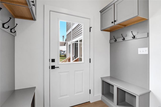 mudroom with light wood-type flooring