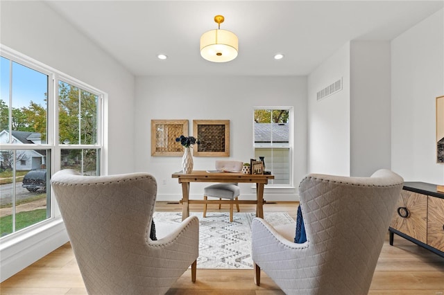 sitting room with light hardwood / wood-style floors and a wealth of natural light