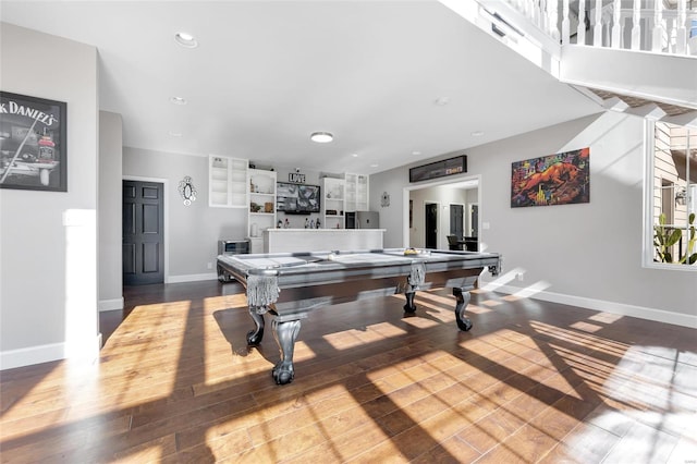 game room featuring hardwood / wood-style flooring and pool table