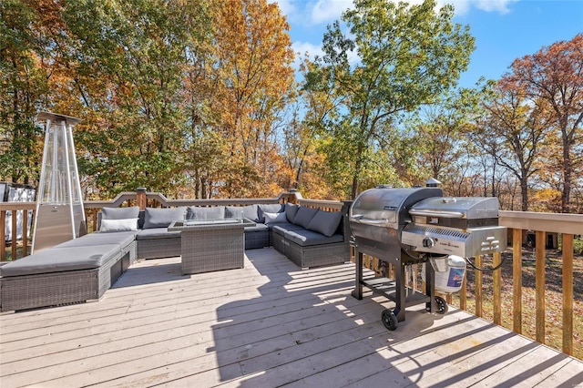 wooden deck featuring an outdoor living space