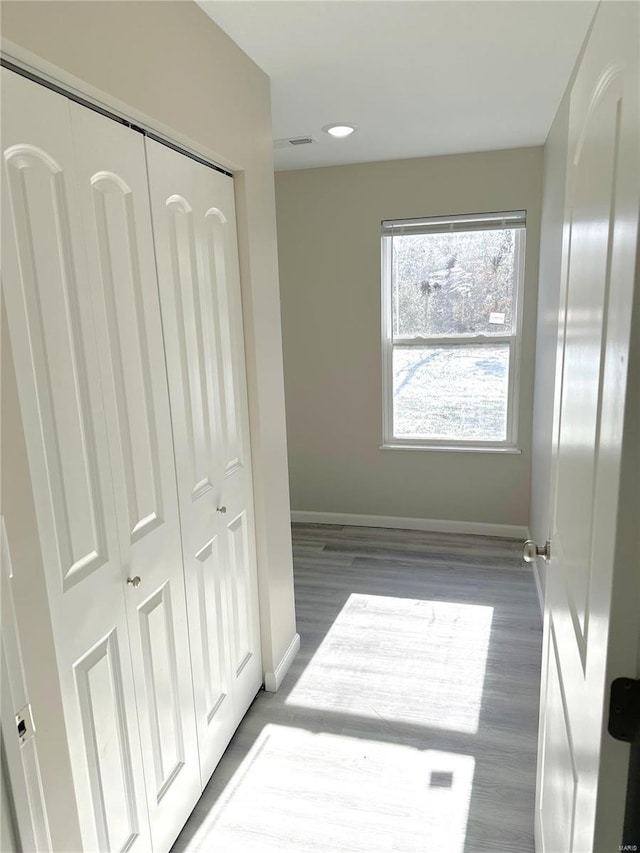 hallway featuring dark hardwood / wood-style floors