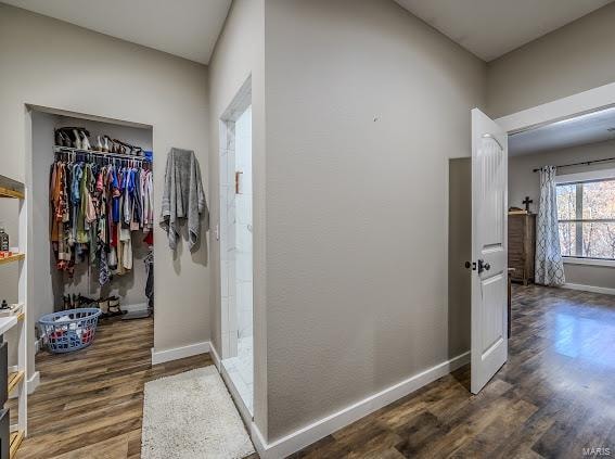 bathroom with hardwood / wood-style flooring