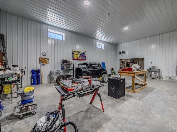 garage with wooden walls