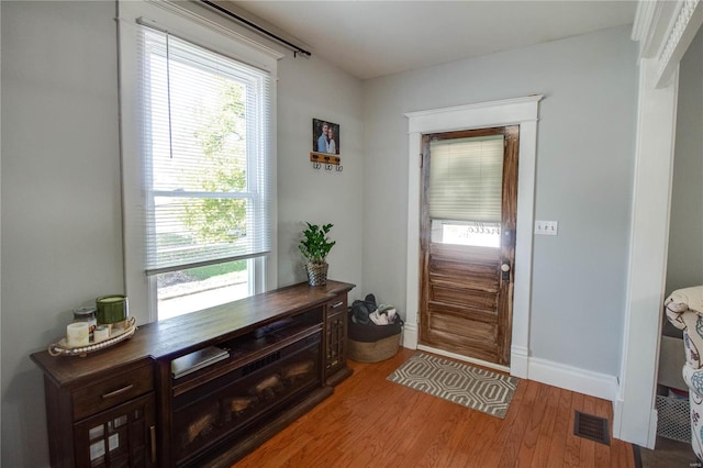 doorway featuring wood-type flooring