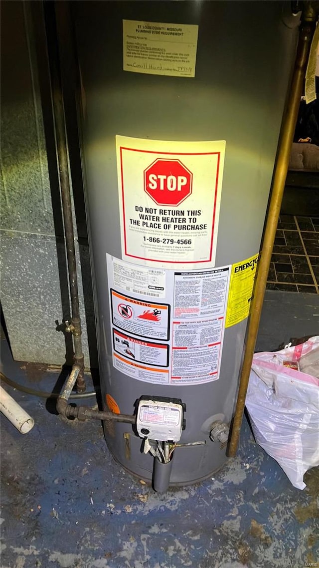 utility room featuring gas water heater