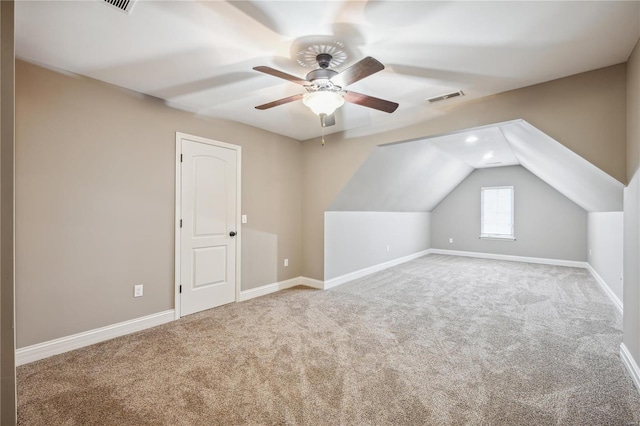 bonus room with carpet, ceiling fan, and lofted ceiling