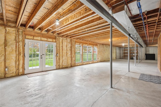 basement featuring french doors