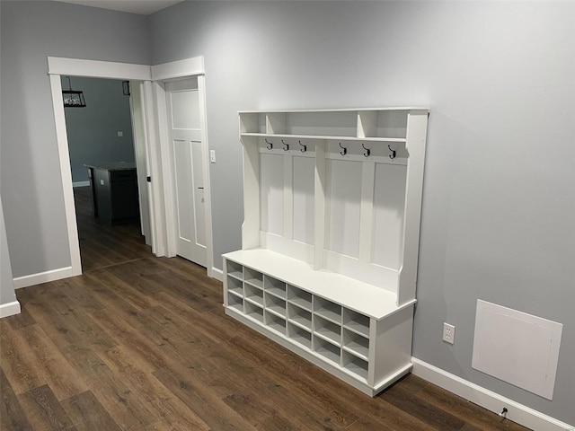 mudroom with dark wood-type flooring