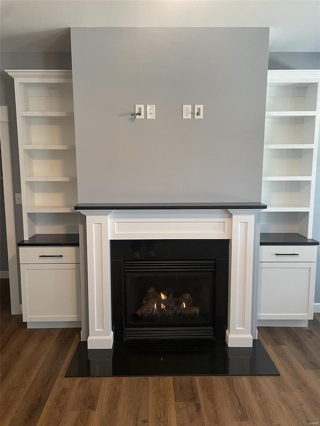 interior details featuring hardwood / wood-style floors and built in features