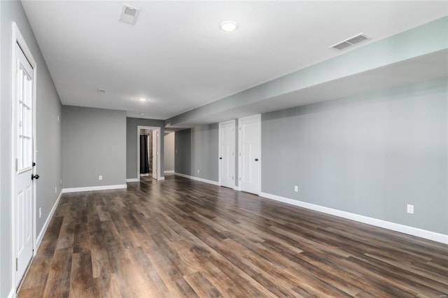 interior space with dark hardwood / wood-style floors