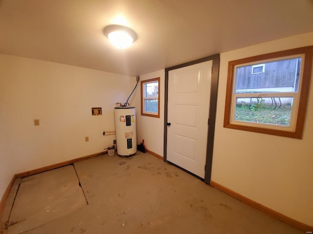 basement featuring electric water heater