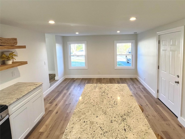 interior space with a wealth of natural light and light hardwood / wood-style flooring