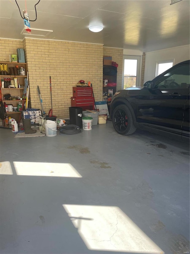 garage with a garage door opener