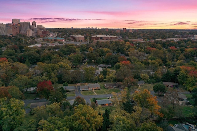 view of aerial view at dusk