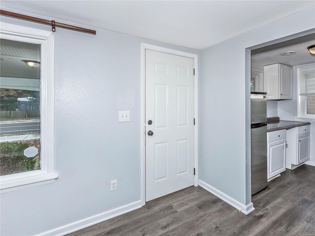 foyer with dark hardwood / wood-style flooring