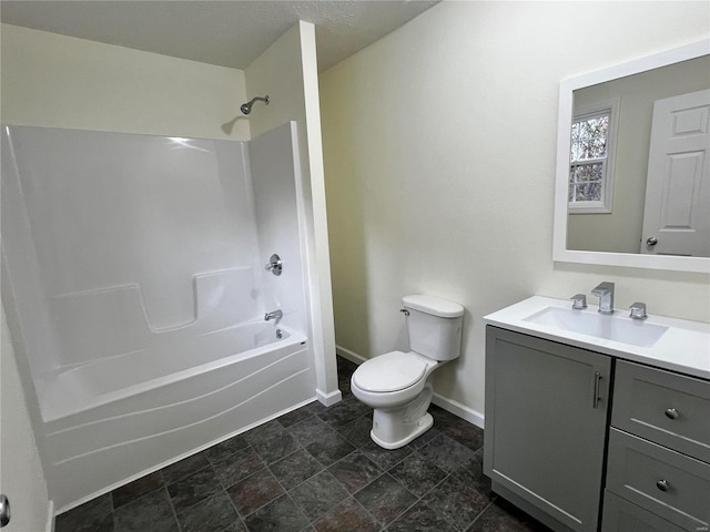 full bathroom with shower / tub combination, vanity, and toilet