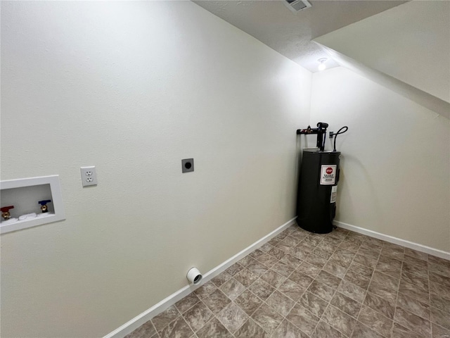 laundry room with hookup for a washing machine, electric water heater, and electric dryer hookup