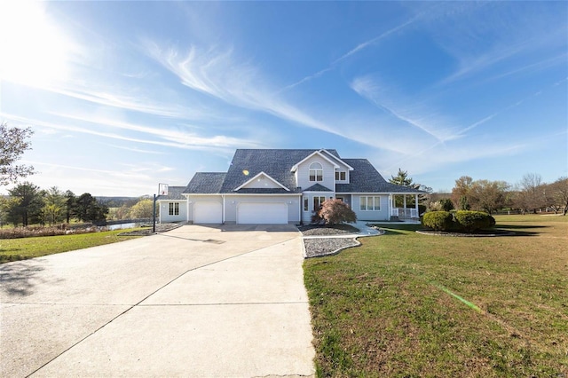 view of front facade with a garage and a front lawn