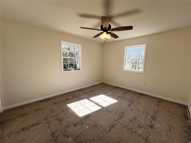 spare room featuring ceiling fan