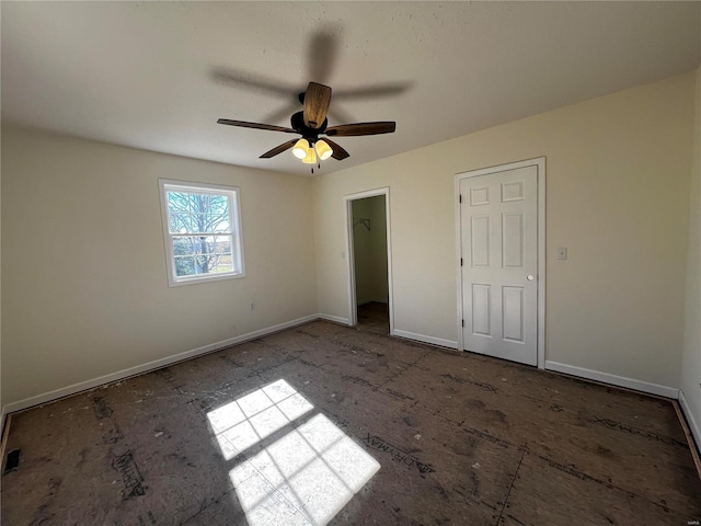 unfurnished bedroom with ceiling fan