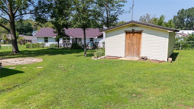 exterior space featuring a shed