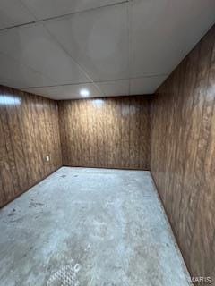 basement with wood walls