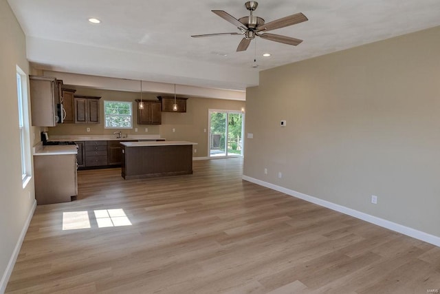 kitchen featuring a wealth of natural light and light hardwood / wood-style floors