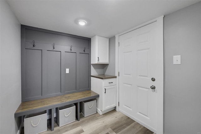 mudroom with light hardwood / wood-style floors