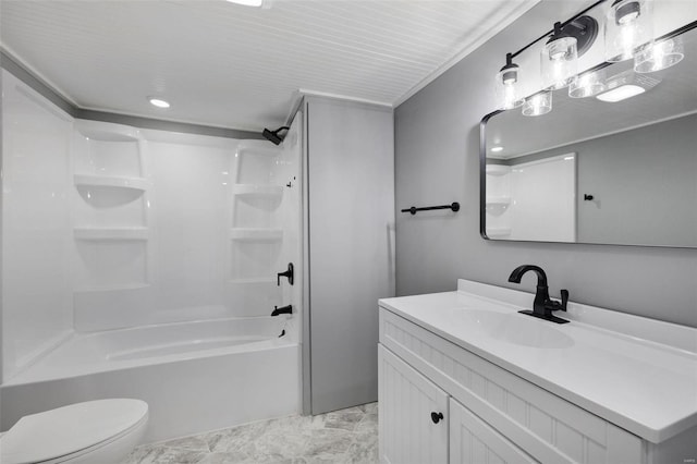 full bathroom featuring vanity, toilet, and bathtub / shower combination