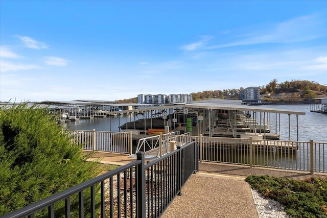 view of dock with a water view