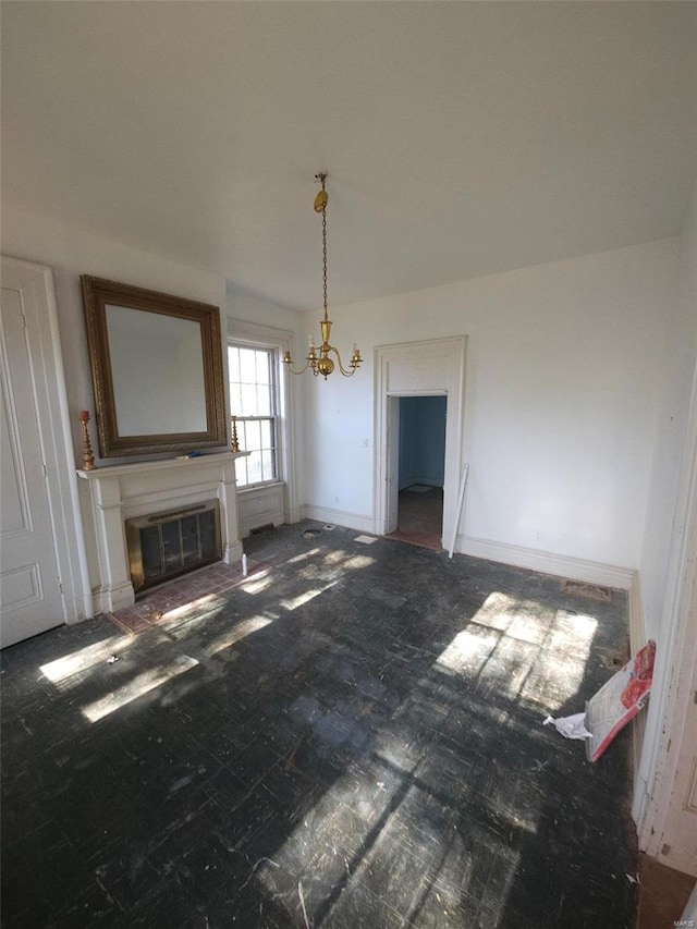 interior space featuring a chandelier and an AC wall unit