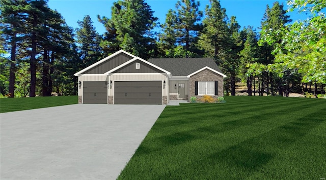 view of front of house featuring a front yard and a garage