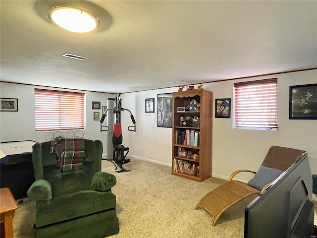 carpeted living room featuring a healthy amount of sunlight