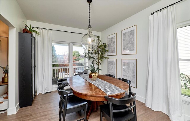 dining space with hardwood / wood-style flooring