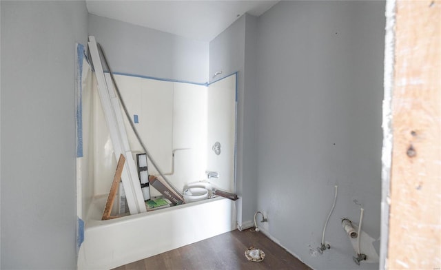 interior space with dark wood-type flooring