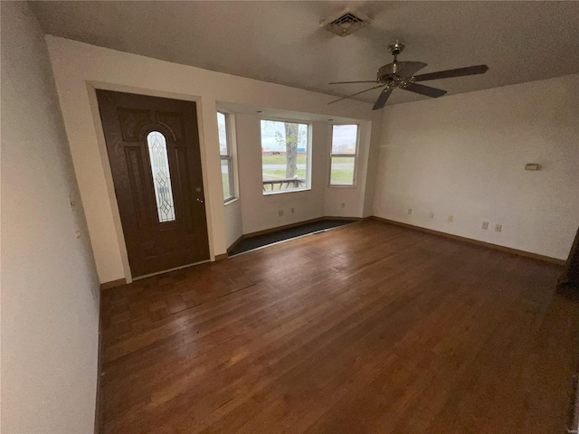 entryway featuring dark hardwood / wood-style floors and ceiling fan