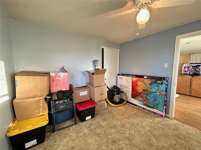 storage room with ceiling fan