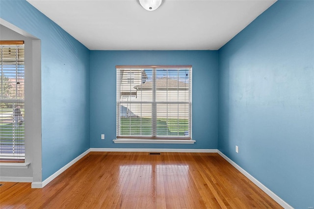 empty room featuring plenty of natural light and light hardwood / wood-style floors