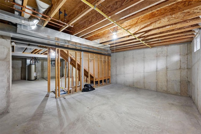 basement featuring water heater