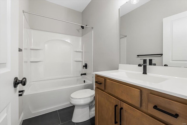 full bathroom featuring shower / bathtub combination, tile patterned floors, vanity, and toilet