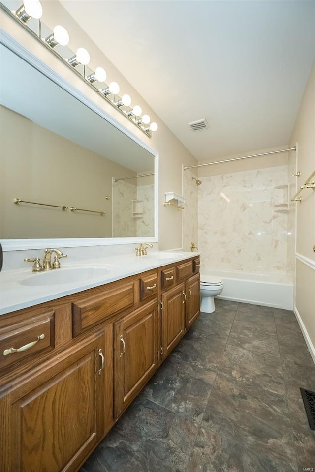 full bathroom featuring vanity, toilet, and shower / bathing tub combination