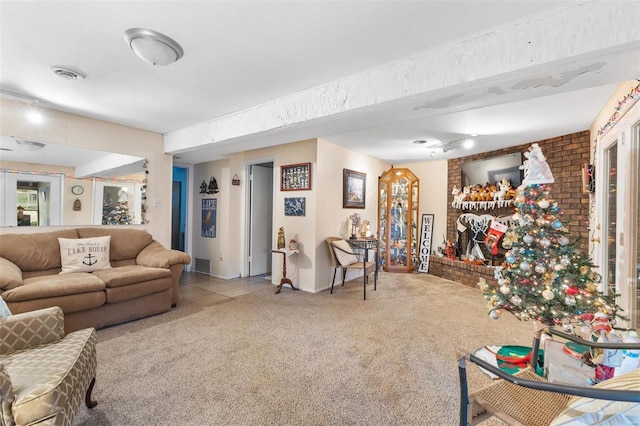 living room with light colored carpet