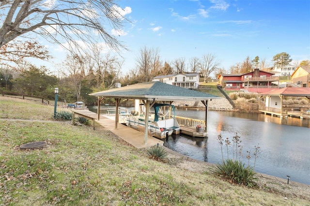 view of dock with a water view