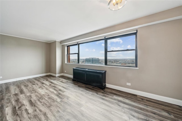 empty room featuring hardwood / wood-style floors and crown molding