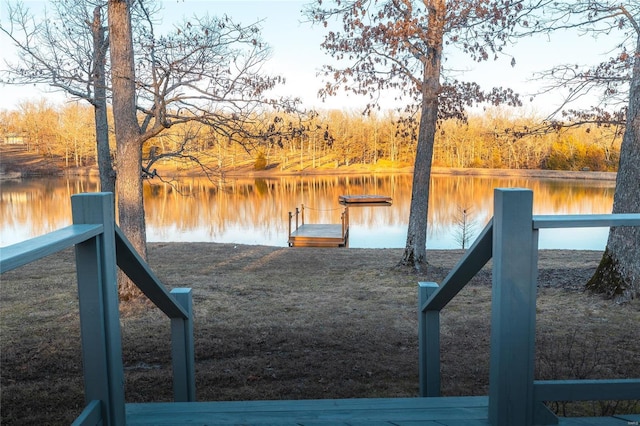 view of dock with a water view